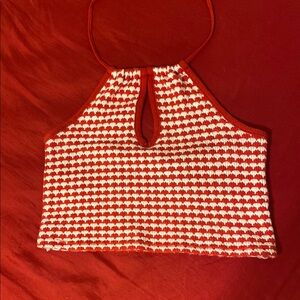 Zara Red and White Crop Tank Top with Cut Out